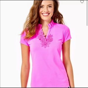 lilly pulitzer pink flower ruffle top